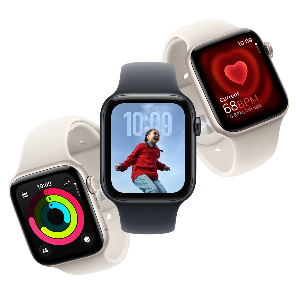Apple_Watch_SE_3_Cellular_44mm_Hero_3-up_Screen__USEN Apple_Watch_SE_3_Cellular_44mm_Hero_3-up_Screen__USEN